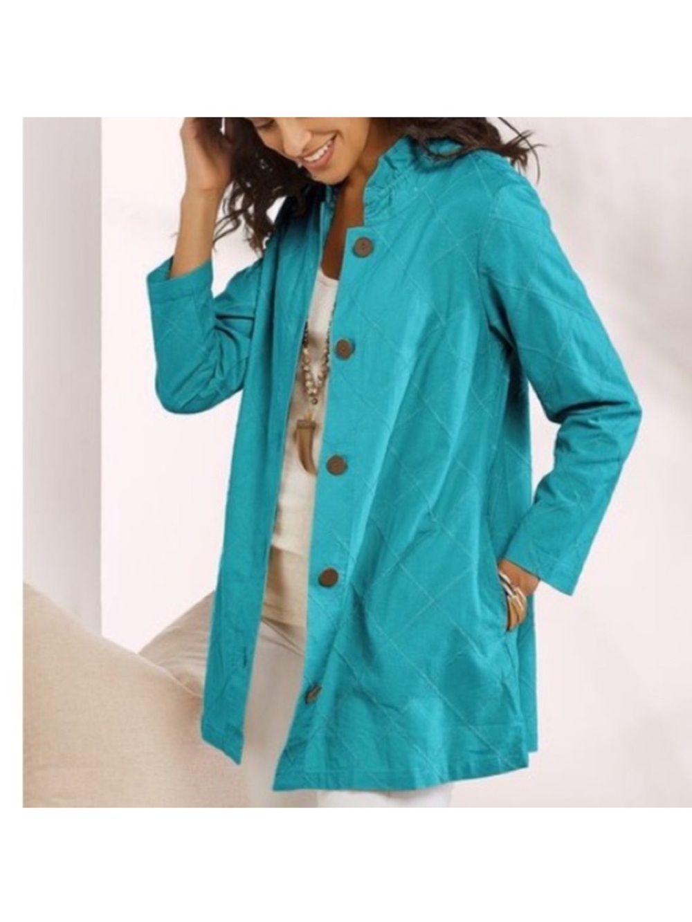 Soft Surroundings turquoise Britney blue textured linen blend shirt size XL